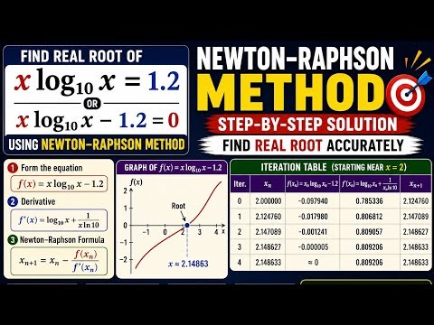 Find Real Root of x log₁₀x = 1.2 using Newton–Raphson Method | VTU Numerical Methods