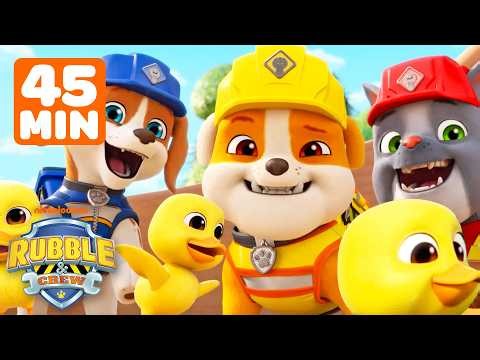 Rubble's BEST Animal Rescues! 🐶🐱🚨 w/ Charger & Wheeler! | 45 Minutes | Rubble & Crew