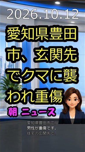 愛知県豊田市・クマ襲撃、玄関先の男性が重傷