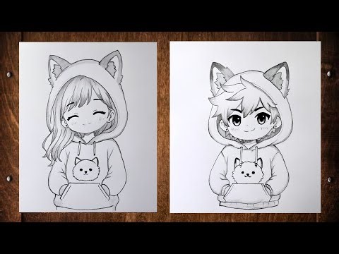 Cute Chibi Couple Drawing 💕 | Boy & Girl Hoodie Anime Time Lapse