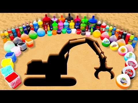 Experiment: Giant Rainbow Excavator Crane hole Eruption from Balloons of Orbeez, Coca Cola vs Mentos