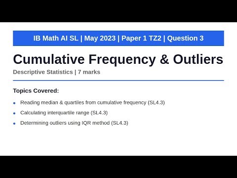 Cumulative Frequency & Outliers | IB Math AI SL | May 2023 Paper 1 TZ2 Q3