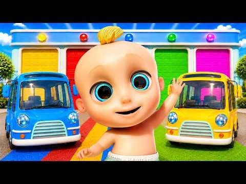 Wheels On The Bus - Learn Colors with Color Change Garage + Johny Johny Yes Papa - Kids Songs