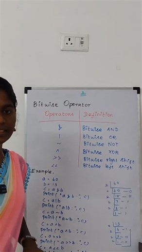 K Pradeepa on Instagram: "Bitwise operator in python #python #operator #bitwiseoperators #onlinelessons"