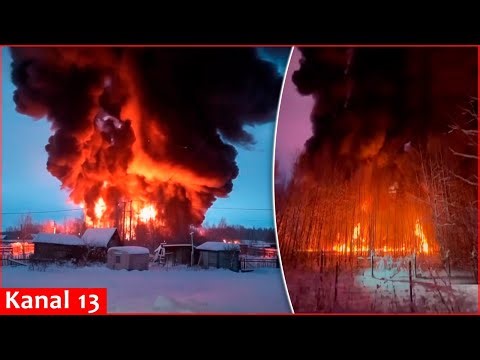 The video shows powerful fire at fuel tanks and an oil depot in Russia