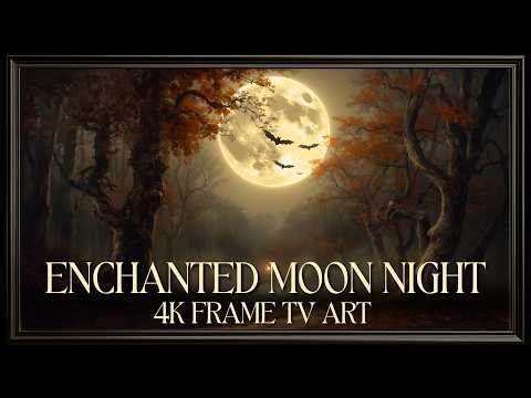 Enchanted Moonlit Night 🎃Halloween Frame TV Art 4K | Dark Autumn Forest Screensaver | 1 Hour