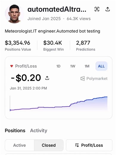 Ai bot that turned $500 into $82k on weather marketsThe bot started trading 2 months ago and has already made 2,877 tradesHe deployed this bot on a VPS server, hooked up the NOAA API + a bit of Opus 4.7In 2 months he's pulled +5,271.72% ROI (from $86 → $4,623) on a trade for "Highest temperature in NYC on October 30"Start copying his trades, even with just $20 -> https://t.co/0hnc3j9wNHThe stack:VPS on Hetzner $5.99/monthNOAA API - free, no key requiredClaude Opus 4.7 - analyzes every city, ever