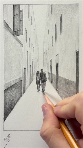 How to draw people walking down an old street ✍️ #drawing #drawingtutorial #howtodraw #easydrawing #perspectivedrawing