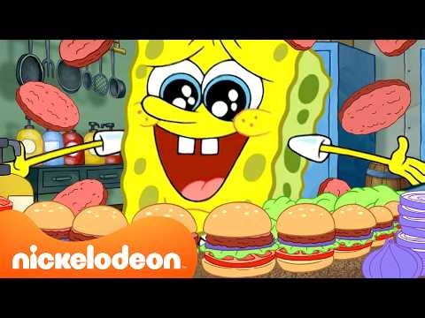 SpongeBob Cooking Krabby Patties for 90 Minutes 🍔 | Nicktoons
