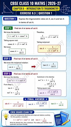 Class 10 Maths | Trigonometry Exercise 8.3 Q1 | Class 10 Maths Chapter 8🔥#shorts