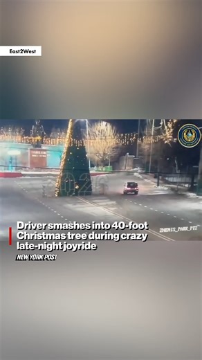 A late-night stunt spiraled out of control when a driver slammed into a 40-foot Christmas tree during a wild joyride, sending the towering holiday display crashing to the ground. | New York Post
