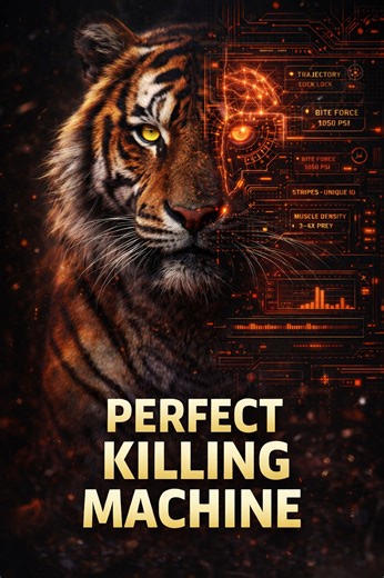 The tiger is not just a big cat — it is one of evolution’s most perfectly engineered predators. Every stripe, muscle fiber, sense, and decision inside a tiger is optimized for one purpose: efficient survival. In this video, you’ll discover: Why a tiger can take down prey 3–4 times its own weight How its fast-twitch muscles allow explosive 10–12 meter jumps The hidden science behind its stripes — unique like fingerprints How its vision, hearing, and brain work together during a hunt Why most man-