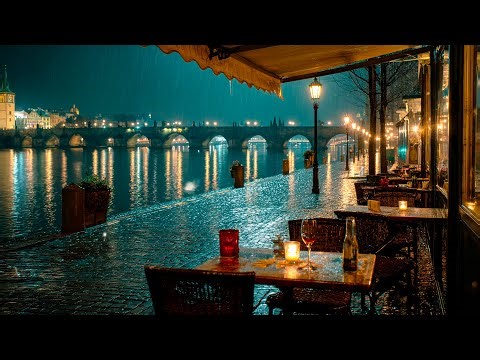 Rainy Prague Jazz Café ☔🏰 Riverside Trams & Candlelight For Deep Focus