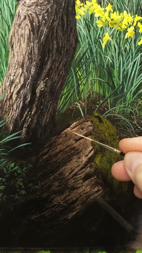 Painting a Hyper-Realistic Mossy Log #satisfying #artlessons #shorts