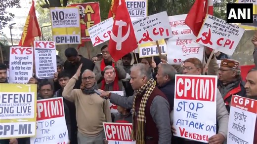 #WATCH | CPI-M holds protests against the US attack on Venezuela. 🎥: ANI Stay updated with all the stories that matter — download the Hindustan Times app | Hindustan Times