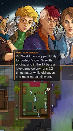 RimWorld just swapped engines mid-life. Ludeon's 1.7 unstable beta moves the game off Unity to its in-house Waylith engine, with late-game colonies running 2.2x faster than 1.6, per Ludeon's announcement, reported by PC Gamer and others. #RimWorld #PCGaming #Ludeon