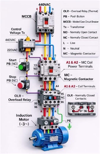 3 Phase Motor Wiring Made Super Easy ⚡ | Complete Starter Diagram in 60 Seconds!"