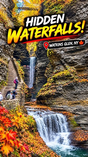 Hidden Waterfalls Between Giant Cliffs! 😍💦 | Watkins Glen, New York 🍁 #shorts