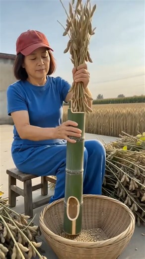 Clever Bamboo Soybean Thresher in Action! 🫛✨ #shorts
