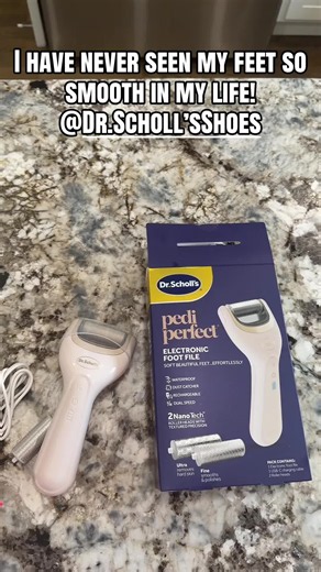 I got the @Dr. Scholl’s Shoes foot file, and it is amazing! It comes with two attachments. If you have a little bit more callus, you can use the bigger one. Just put it up against your foot and rub it in a circular motion.#Driscoll#drschollselectronicfootfile #pediperfect #footfile #electronicfootfile