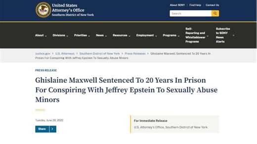 US Attorney's Office - Jewish Paedophile Ghislaine Maxwell Charges, Conviction & Sentence Transcript