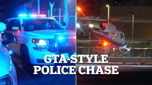 Wild GTA-style police chase ends with car slamming into airplane