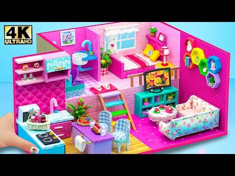 (So Easy) Make a Simple Handmade Pink Dollhouse for a Family ❤️ DIY Miniature Cardboard House