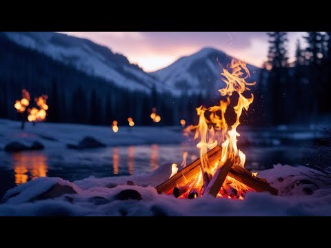 🔥 Cozy Winter Campfire & Peaceful River for Instant Sleep | Relaxing Soft Fire Crackling.