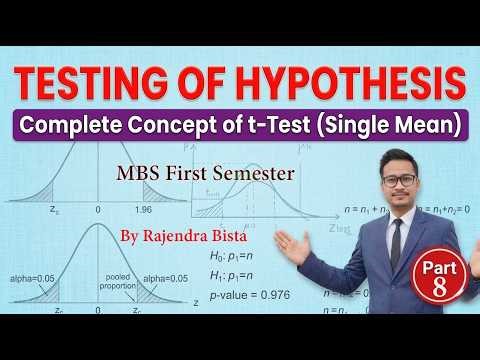 Testing of Hypothesis part 8 |t- test | Single Mean | MBS First Semester | Statistical Method | Ch-4