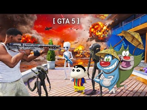 GTA 5 Alien Attack 😨 | Shinchan & Oggy Save the World! #GTA5 #FunnyGameplay #Aliens #Shinchan #Oggy