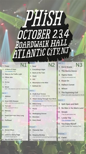 Three nights on the Boardwalk. 🌊🎸 Phish brought the heat to Atlantic City all weekend long. Now that the dust has settled… what was your standout songs or jams from these three shows? 👀 If you felt it, it’s the right answer. #AlwaysOnTour #Phish #PhishFall2026 #AtlanticCity