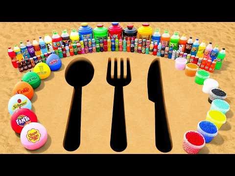 EXPERIMENT: Spoon vs Forks vs Knife pit Eruption from Orbeez, Mtn Dew, Fanta, Coca Cola and Mentos
