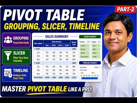 PIVOT TABLE | GROUPING | SLICER | TIME LINE | Data Analysis with Excel | Summary
