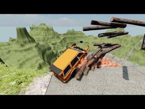 10 Cars Jump Into Lava Pit 🔥 BeamNG #17