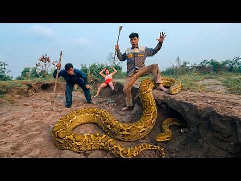 Brave Expert Help a Young Girl Catch a Giant Golden Python