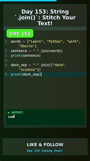 🤯 PYTHON .join() HACK! INSTANT TEXT STITCHING! ✨ DAY 153 #shorts #viral