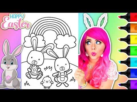 Coloring Easter Bunnies & Rainbow Eggs Coloring Page | Arrtx Oros Markers