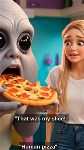 Alien Eats Girl's Pizza 🍕 #shorts #cartoon