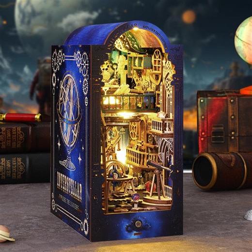 Interstellar Space Library Miniature 3D Wooden Puzzle Bookshelf Insert With LED Light Steampunk Astronomy Decor - Gift for Readers - Etsy
