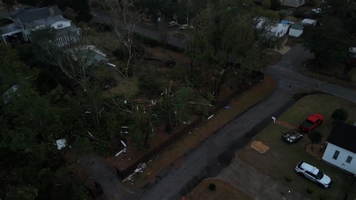 Geneva, Alabama was impacted by what appears to have been a relatively weak tornado at approximately 1:30pm local time. Large uprooted trees and damage to roofs and structures forced roadways to close down throughout portions of this southern Alabama town. | Brandon Montgomery