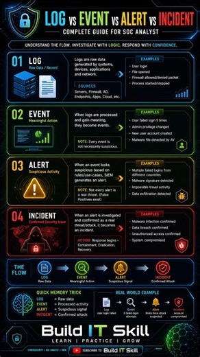 Log vs Event vs Alert vs Incident | SOC Analyst Full Guide 🔥 | Cyber Security Basics 2026 #shorts