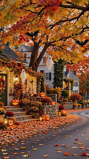 Cozy Halloween Café Jazz 🎃 Autumn Village Ambience & Smooth Piano for Relaxing Fall Evenings Music ☕
