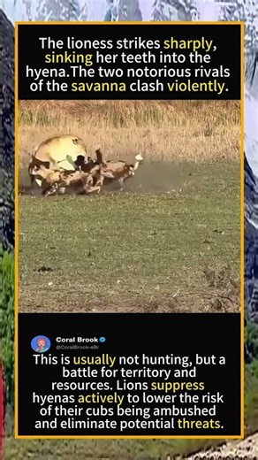 Lioness Attacks Hyena — Savanna’s Old Rivalry#lioness #hyena #africansavanna#foryou #fyp #animals