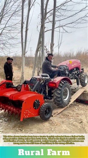 Driving Getting a Tractor Off the Trailer Right: DIY Flatbed Unloading Farm Machinery Transport