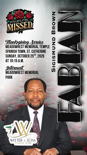 Fabian Sigismund Brown obituary and funeral notice