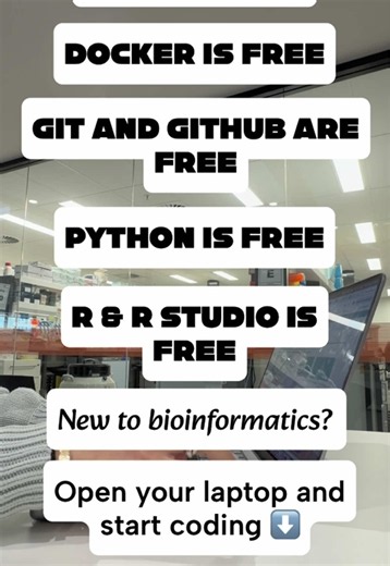 Don’t know where to start with bioinformatics? All the tools are free! Find a project or some samples to play with. You don’t need to pay for fancy courses. Learn the basics first for free. I’ve posted tiktoks where you can download free public datasets #bioinformatics #linuxfan #rprogramming #pythonprogrammer