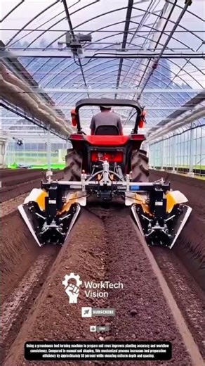 Operating a Greenhouse Bed Forming Machine While Preparing Soil Rows Inside