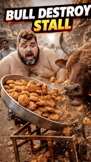 What happen when bull destroyed the stall #bull #shorts #trendingshorts #explorepage #comedy #ai