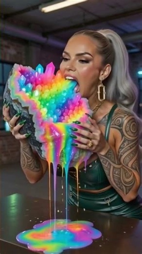 This jaw-dropping video features a fearless creator transforming slime into a rainbow eruption. 🌈💥