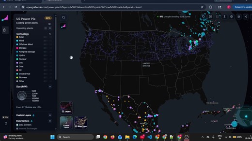 SOMEONE BUILT A MAP THAT SHOWS EXACTLY WHERE EVERY POWER PLANT, TRANSMISSION LINE, SUBSTATION & DATA CENTER SITS ON THE US GRIDall on one interactive map. all freeyou can see how the grid is laid out... where the datacenters cluster... which transmission corridors carry the load... where the high-capacity connection points arehttps://t.co/bRWJj6OA5Pzoom into any region and the whole picture comes into focus why energy costs what it costs, why data centers go where they go, why some states are po